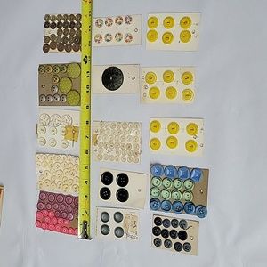 Large Lot Of 200+ VINTAGE Buttons sewn to cards.  All Colors/shapes/sizes